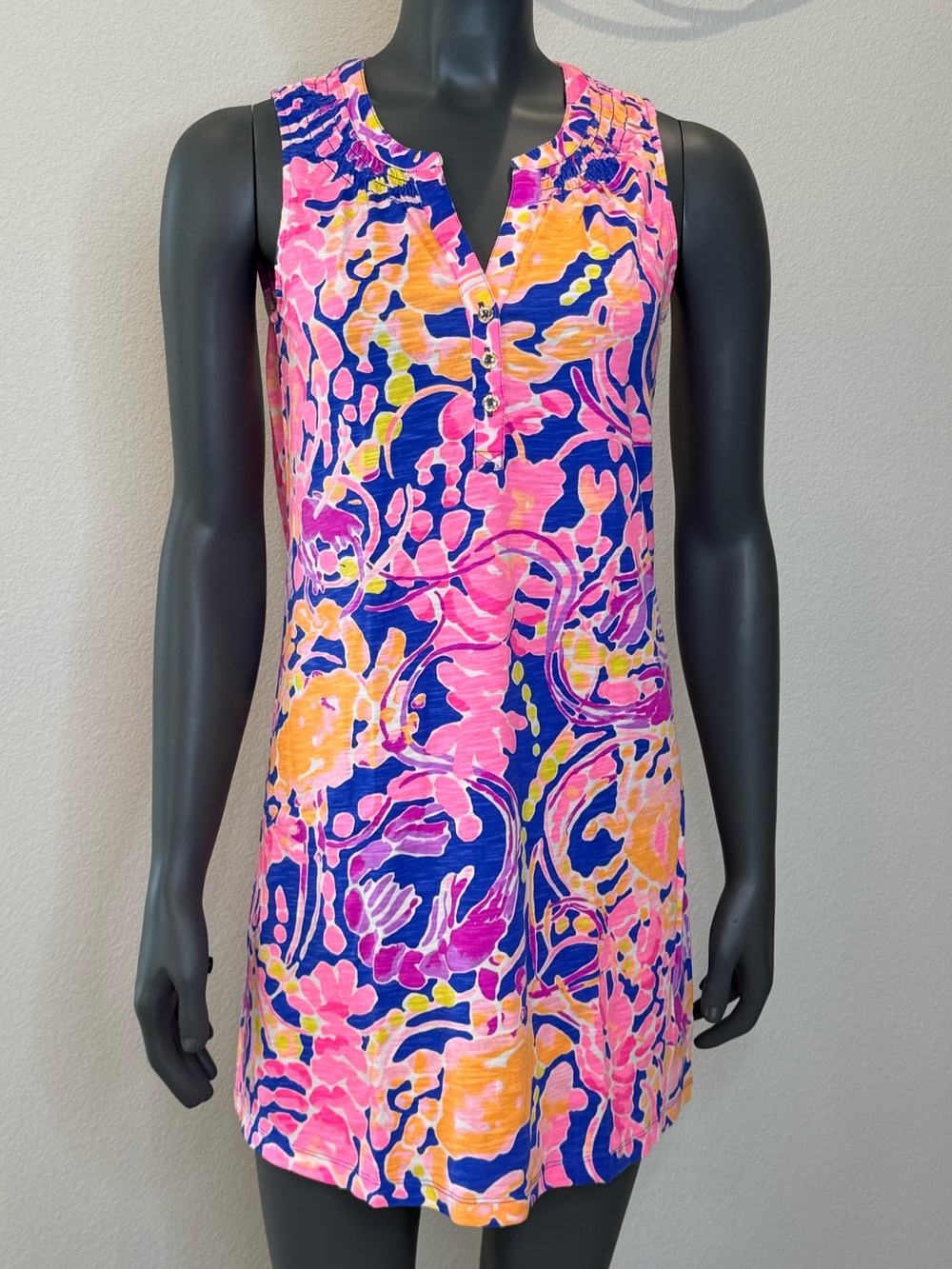Lilly Pulitzer Essie Dress Brilliant Blue Catch Release Pink Women Size XS